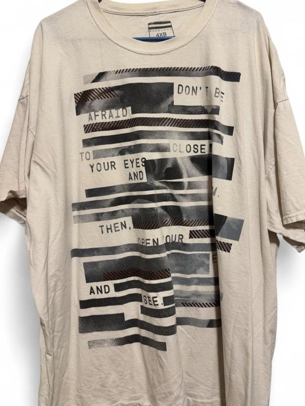 Men’s Sean John T-Shirt. 4XB. Cream, Don’t Be Afraid Quote Vintage